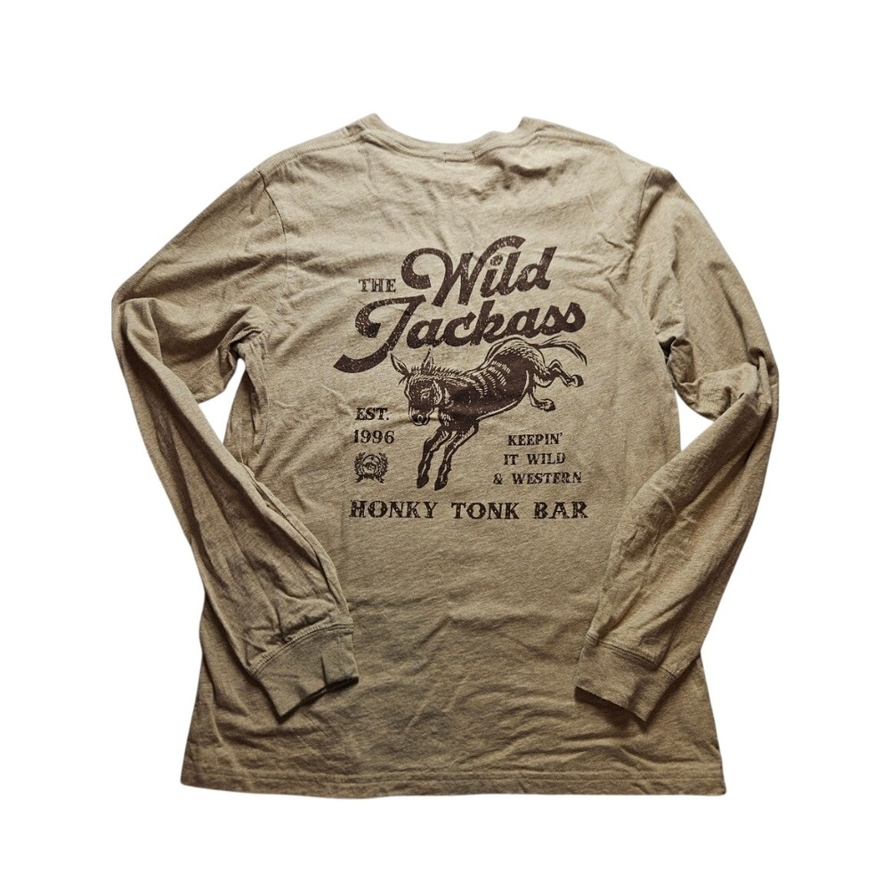 Cinch Mens Wild Jackass Honky Tonk Bar Graphic Long Sleeve T-Shirt Tan Small